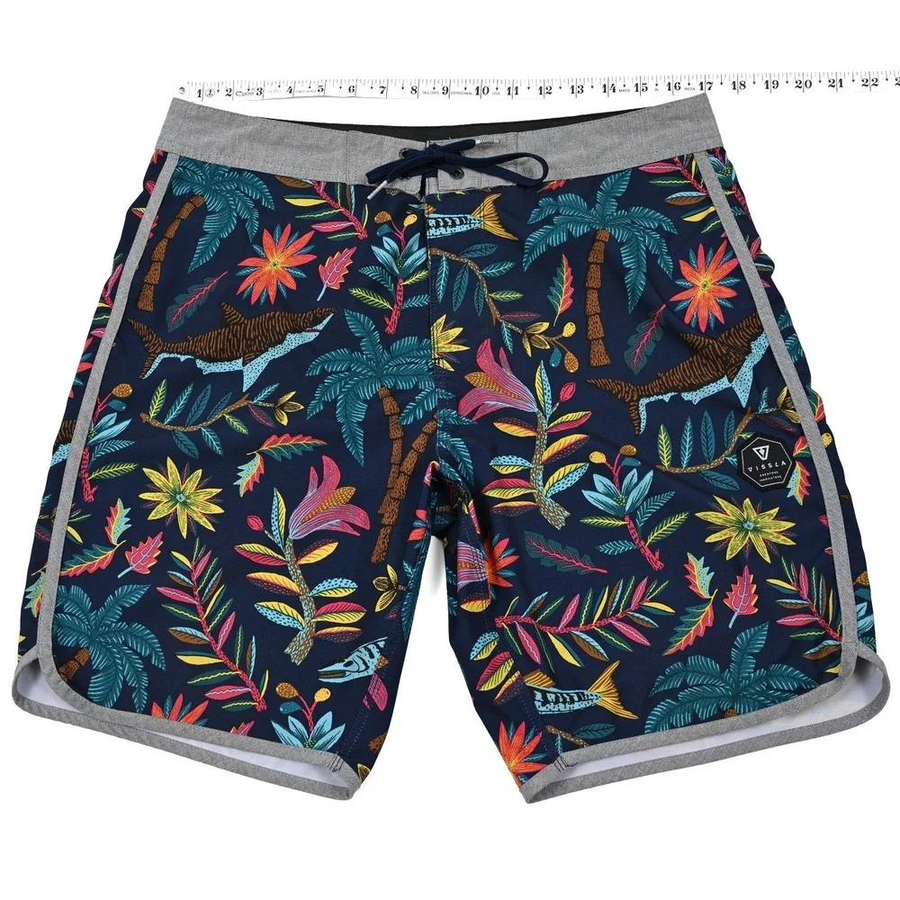 Vissla Board Shorts Coconut Stretch Mens 33 Sharks Floral Beach Swim Surf